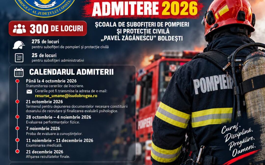 Concurs de admitere la Școala de Pompieri din Boldești 2026